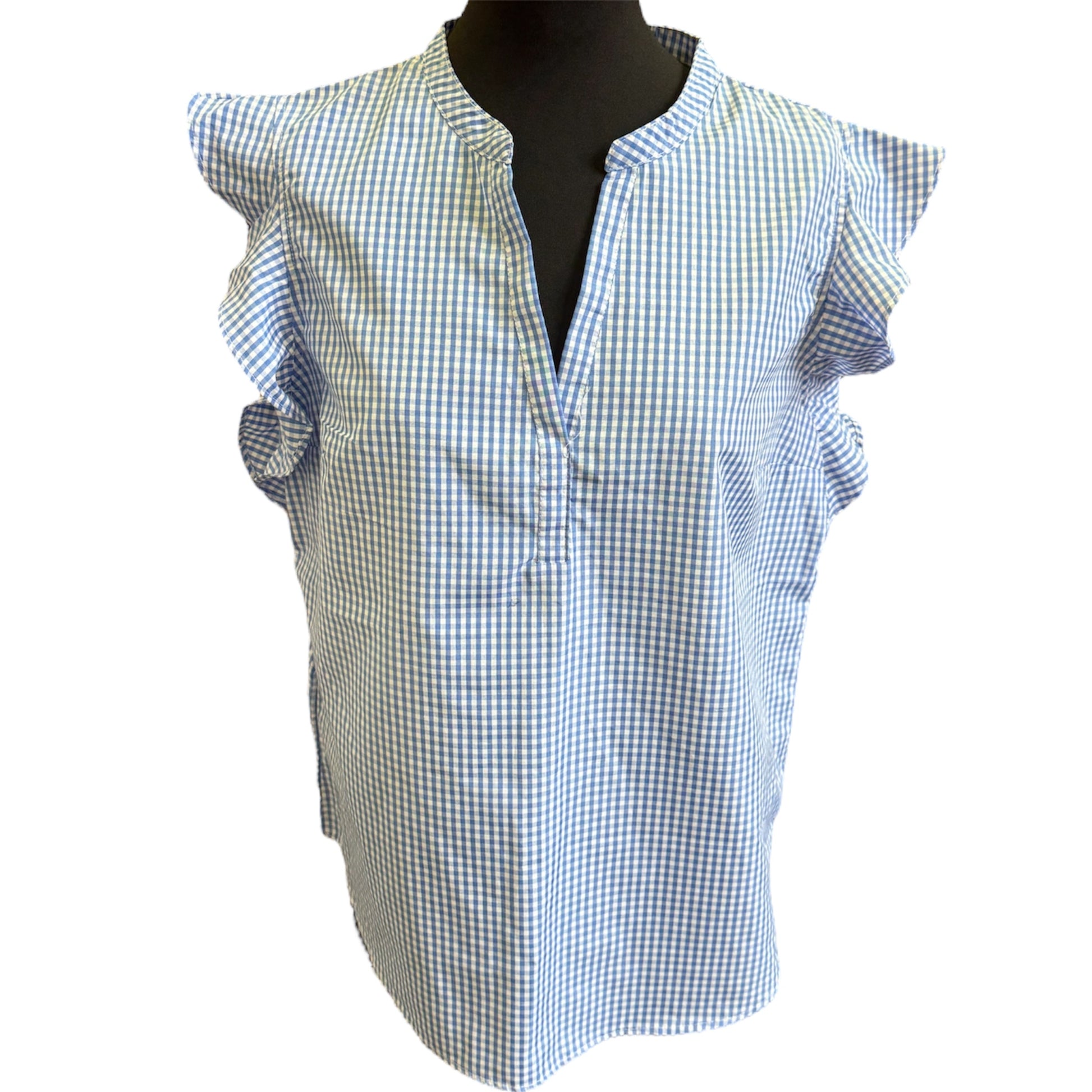 Beloved Woman check ruffle short sleeve blouse