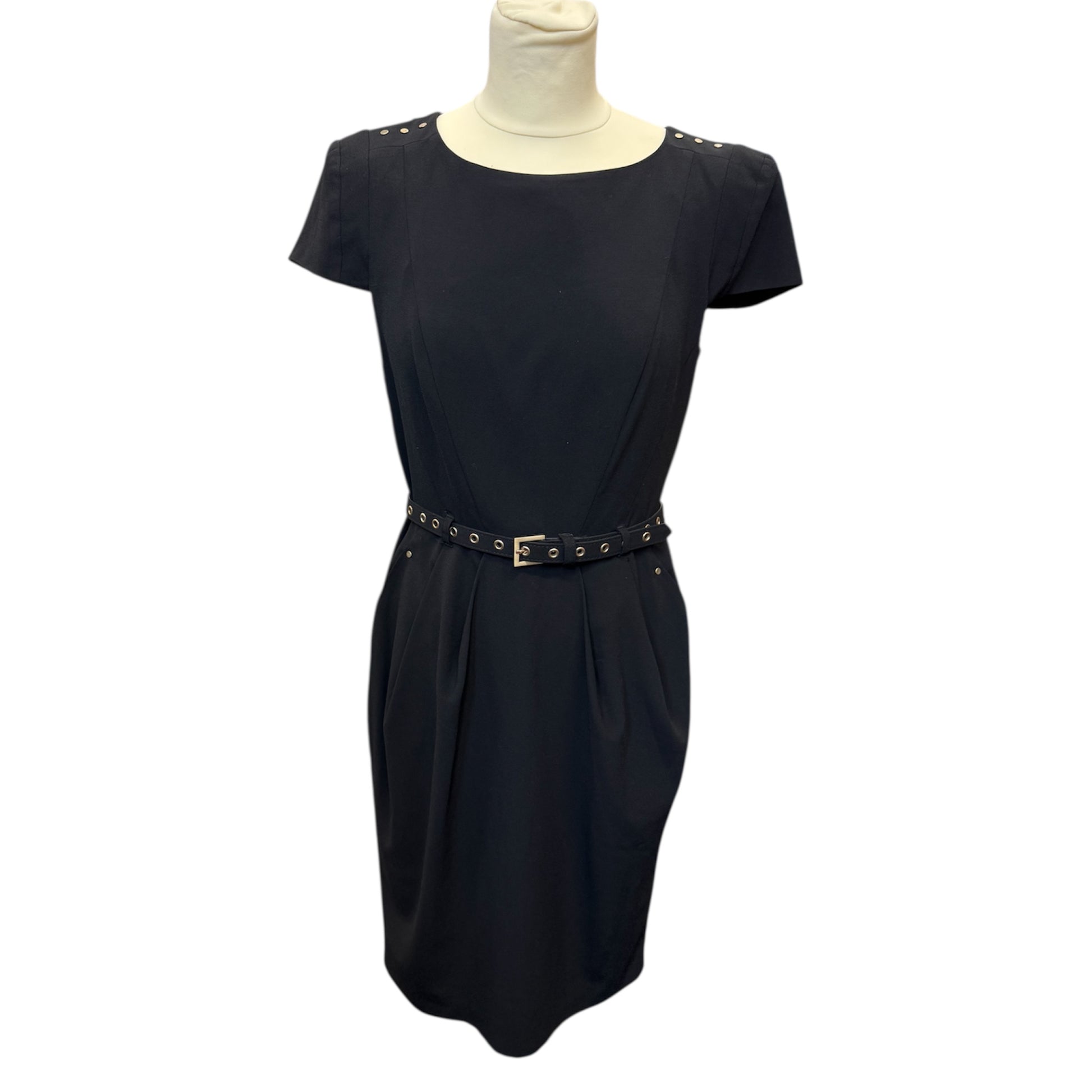 M&S gold detail belted short sleeve dress