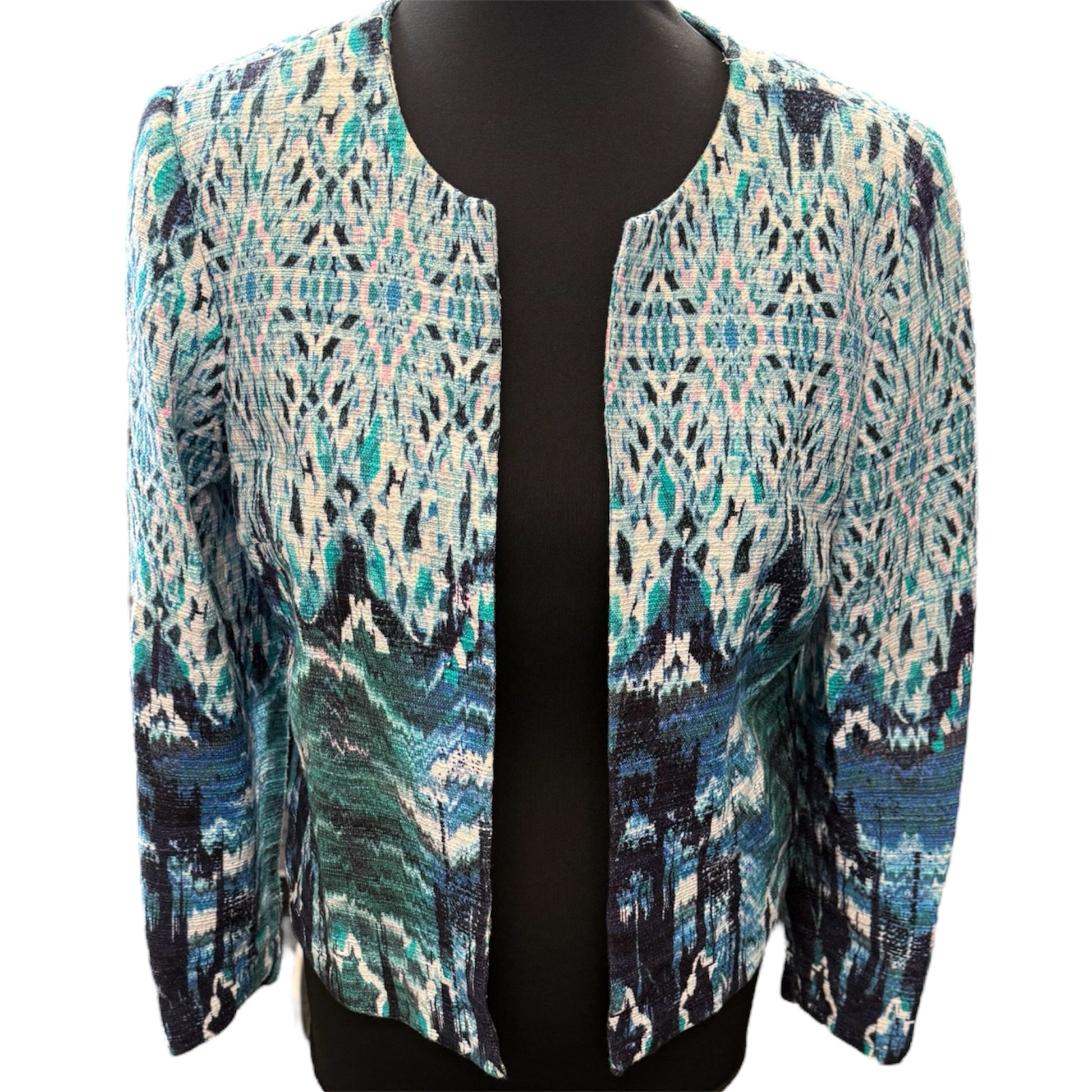 H&M blue jacquard collarless jacket