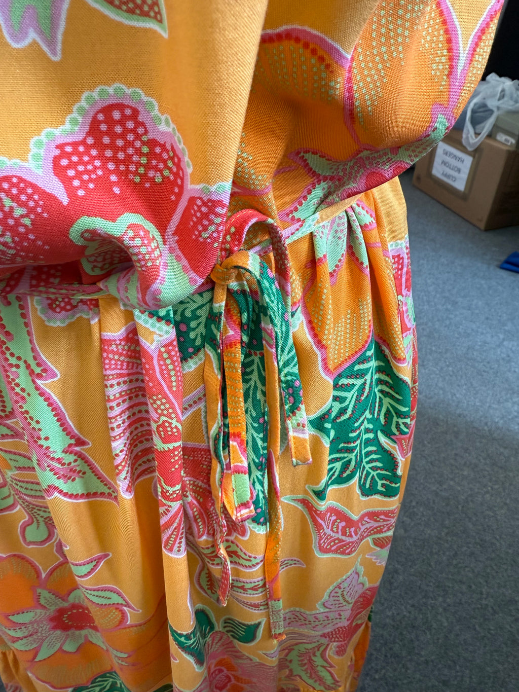 Papaya strappy belted floral maxi dress