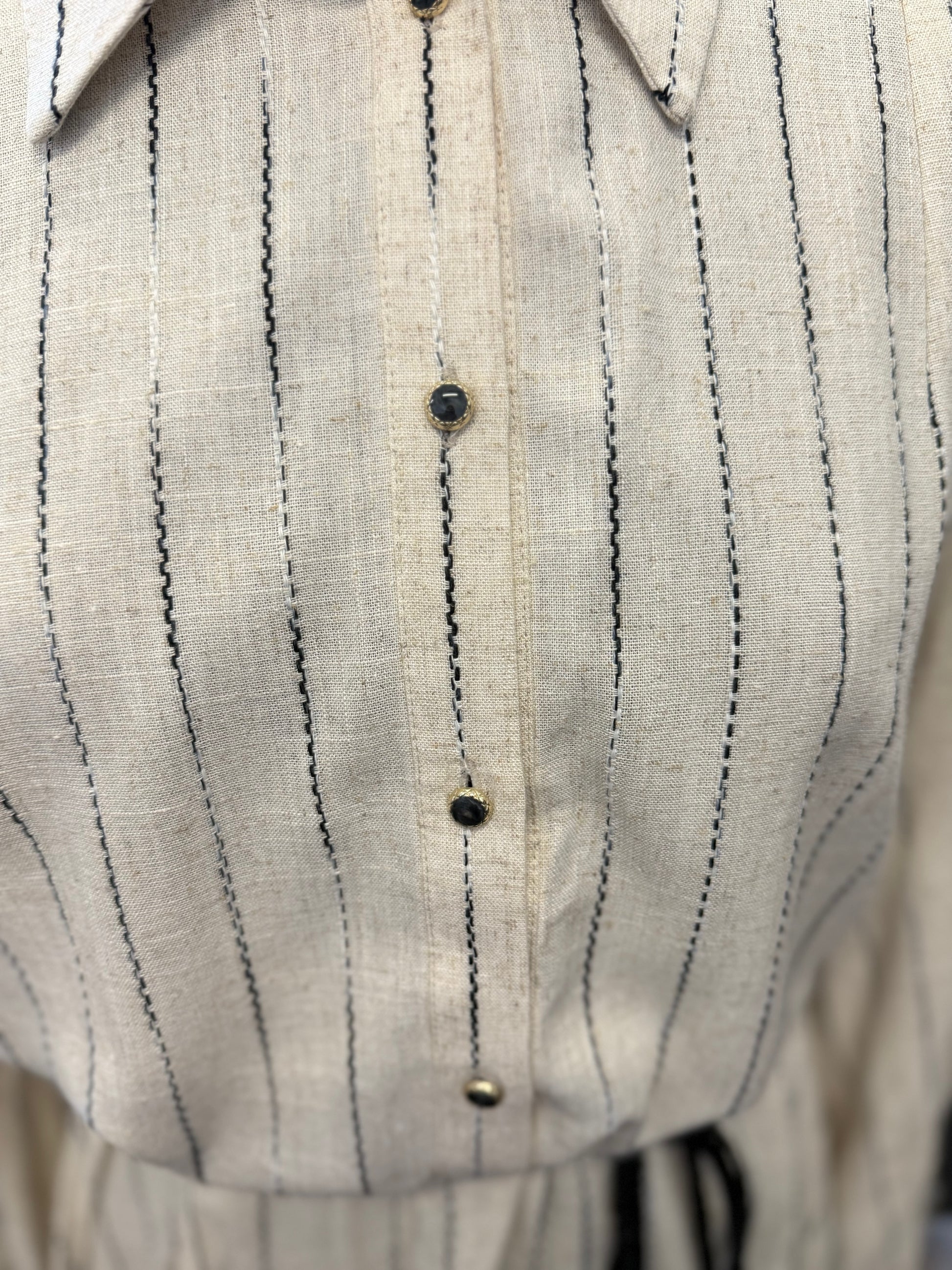 River Island linen stripe belted long sleeved collared mini dress