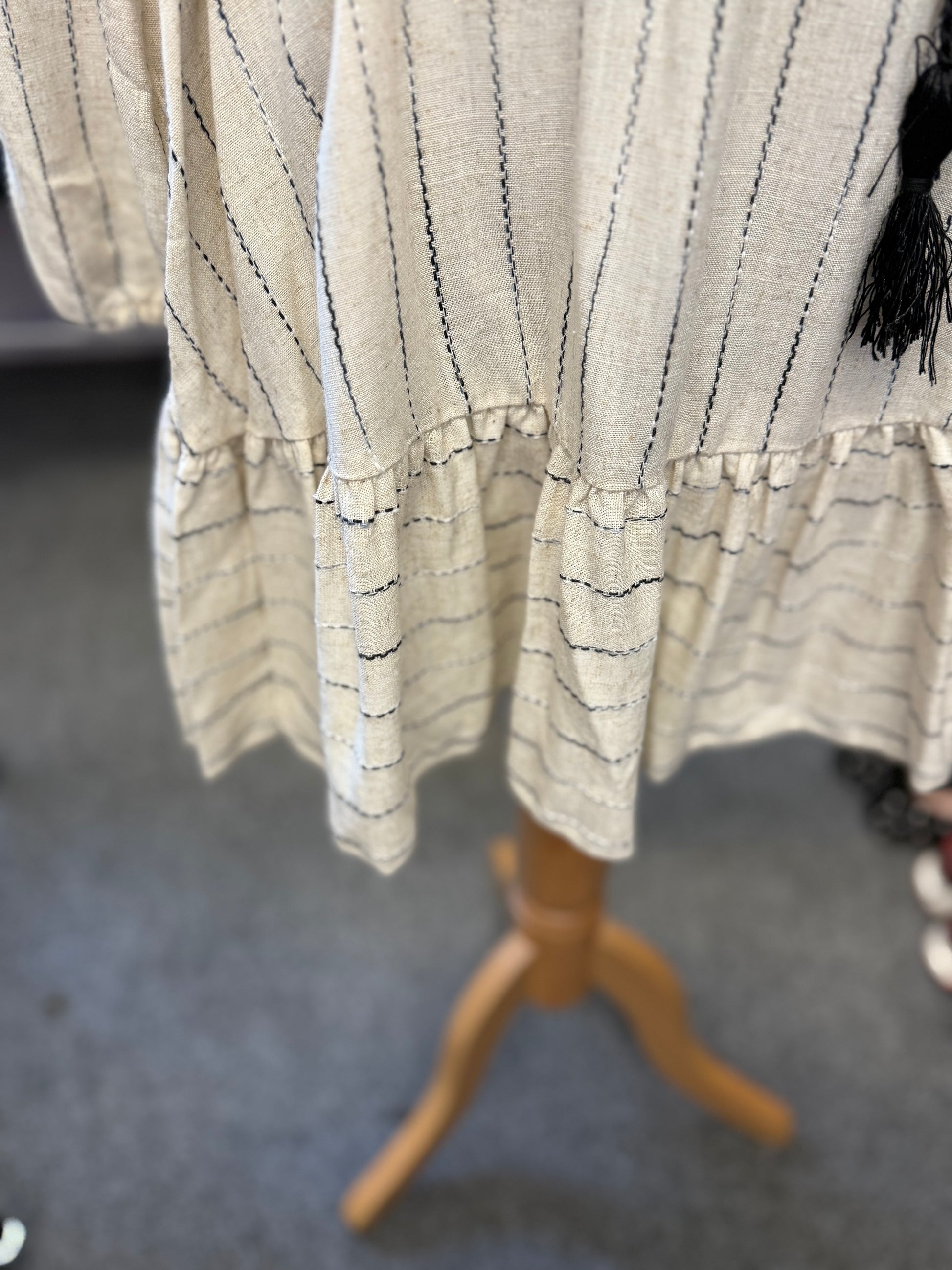 River Island linen stripe belted long sleeved collared mini dress