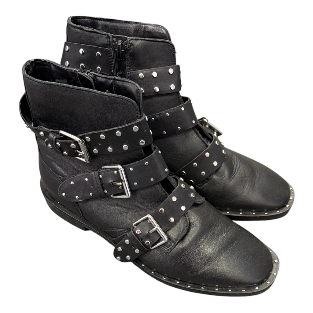 Stradavarius flat studded buckle biker boots