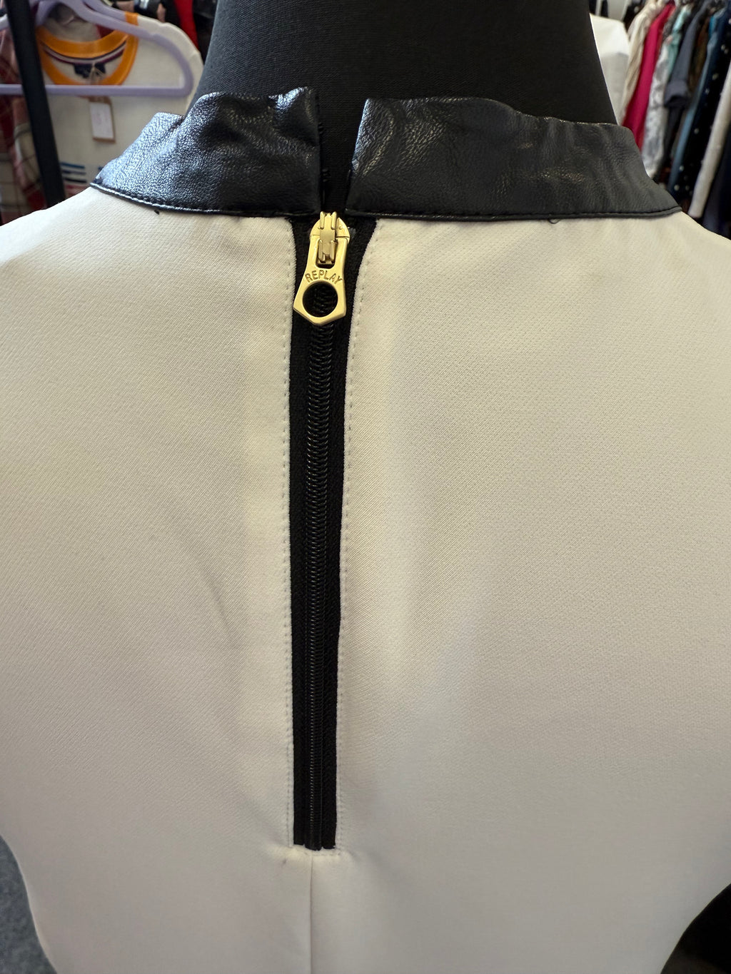 Replay sleeveless faux leather detail lined dress