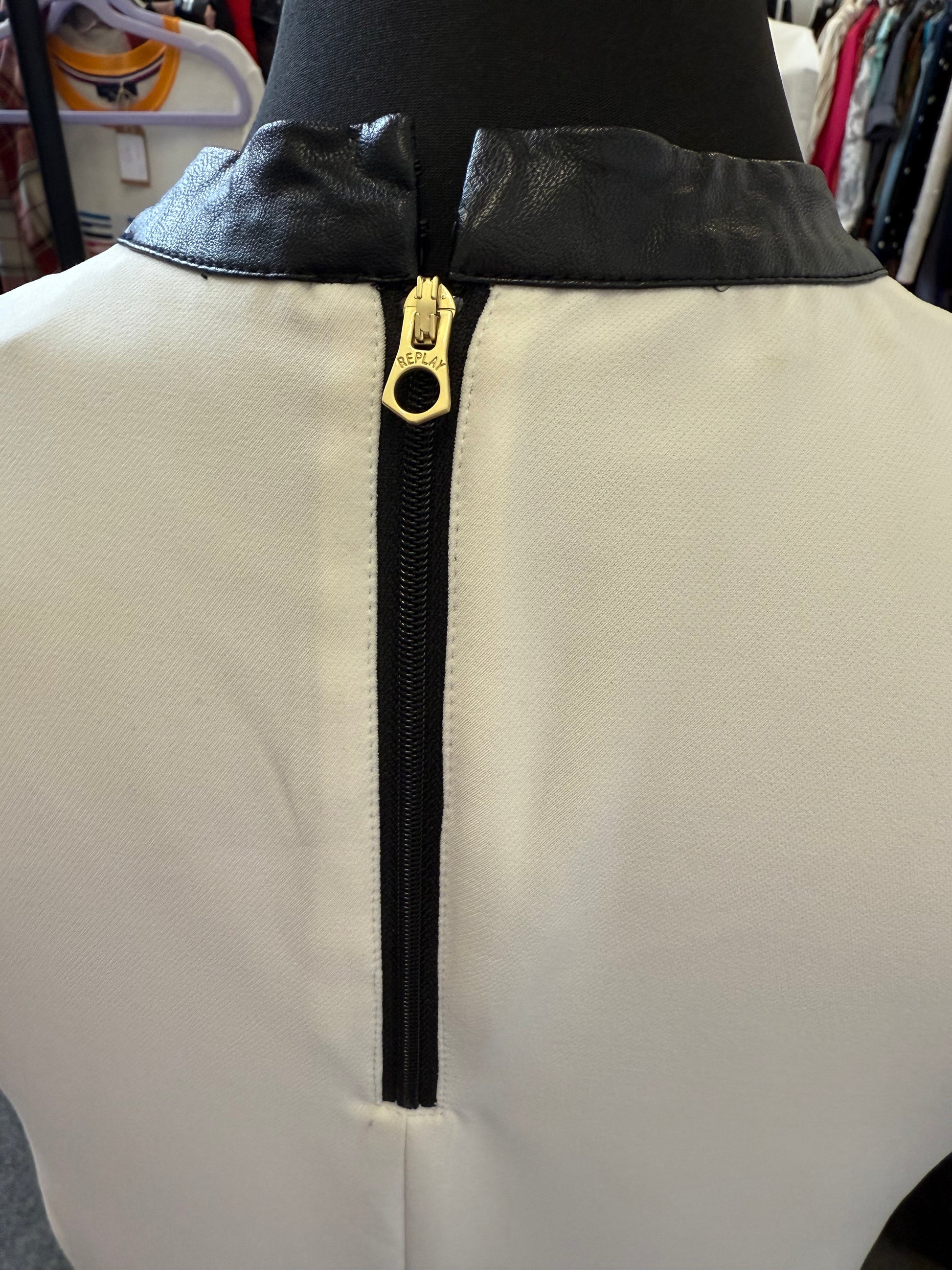 Replay sleeveless faux leather detail lined dress