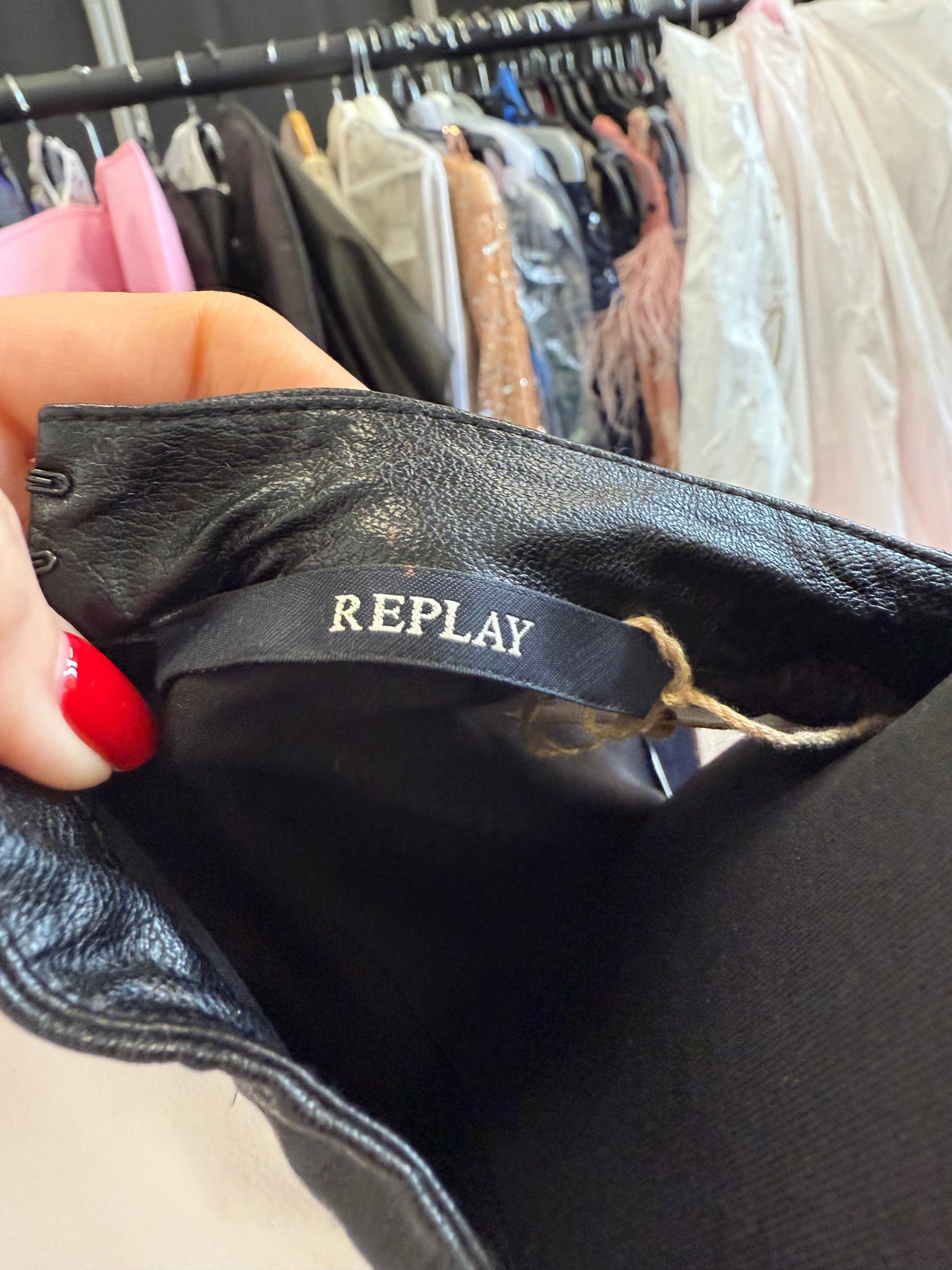 Replay sleeveless faux leather detail lined dress