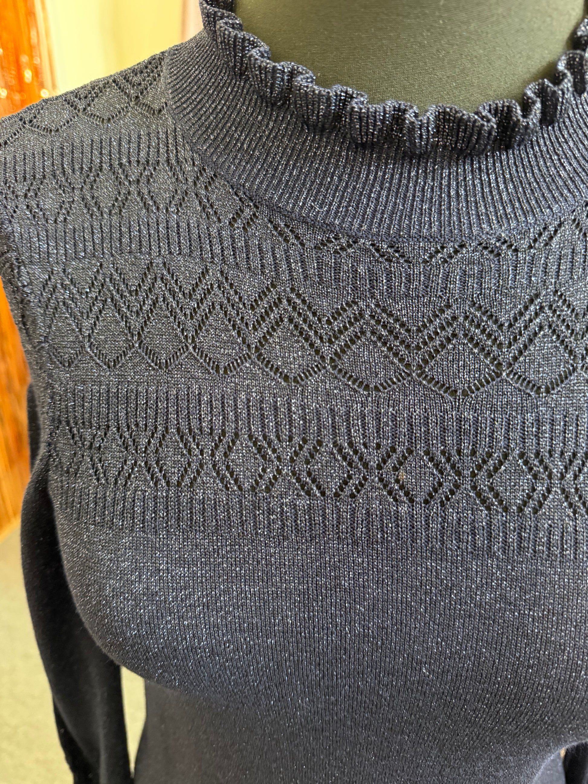 Warehouse navy glitter knit dress