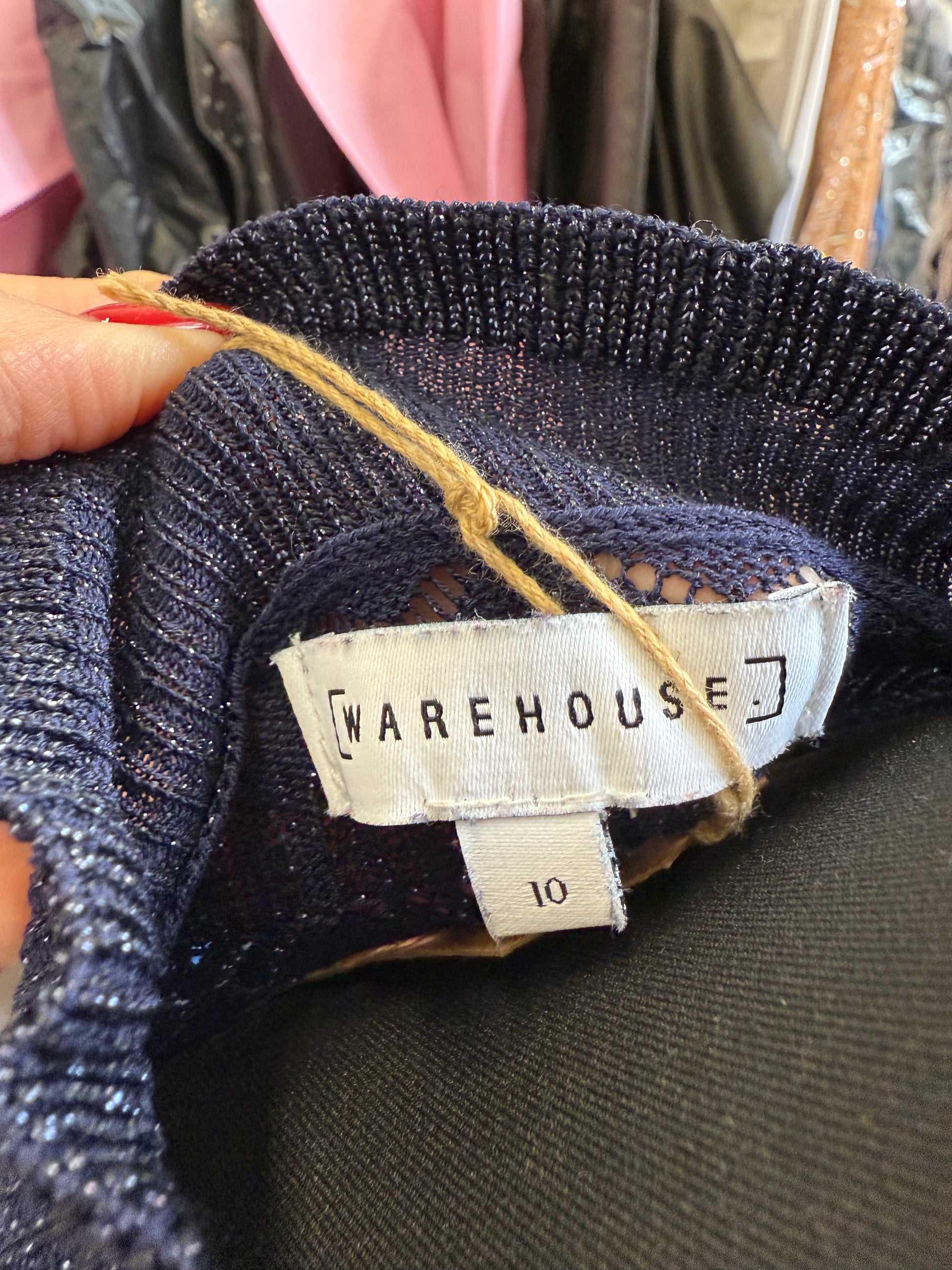 Warehouse navy glitter knit dress