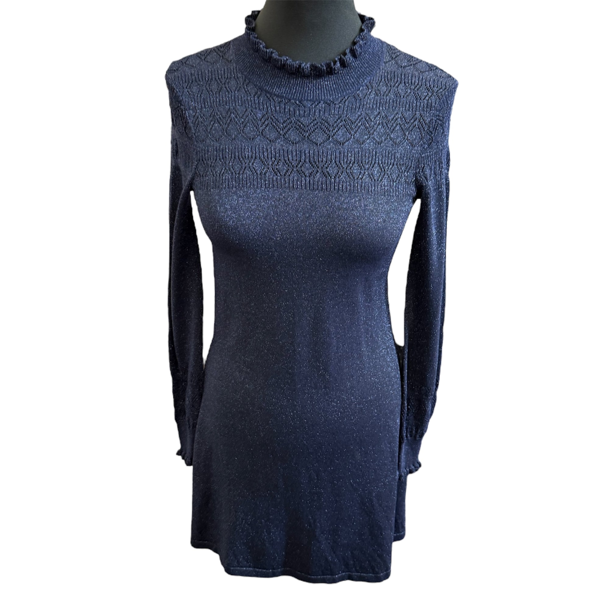 Warehouse navy glitter knit dress