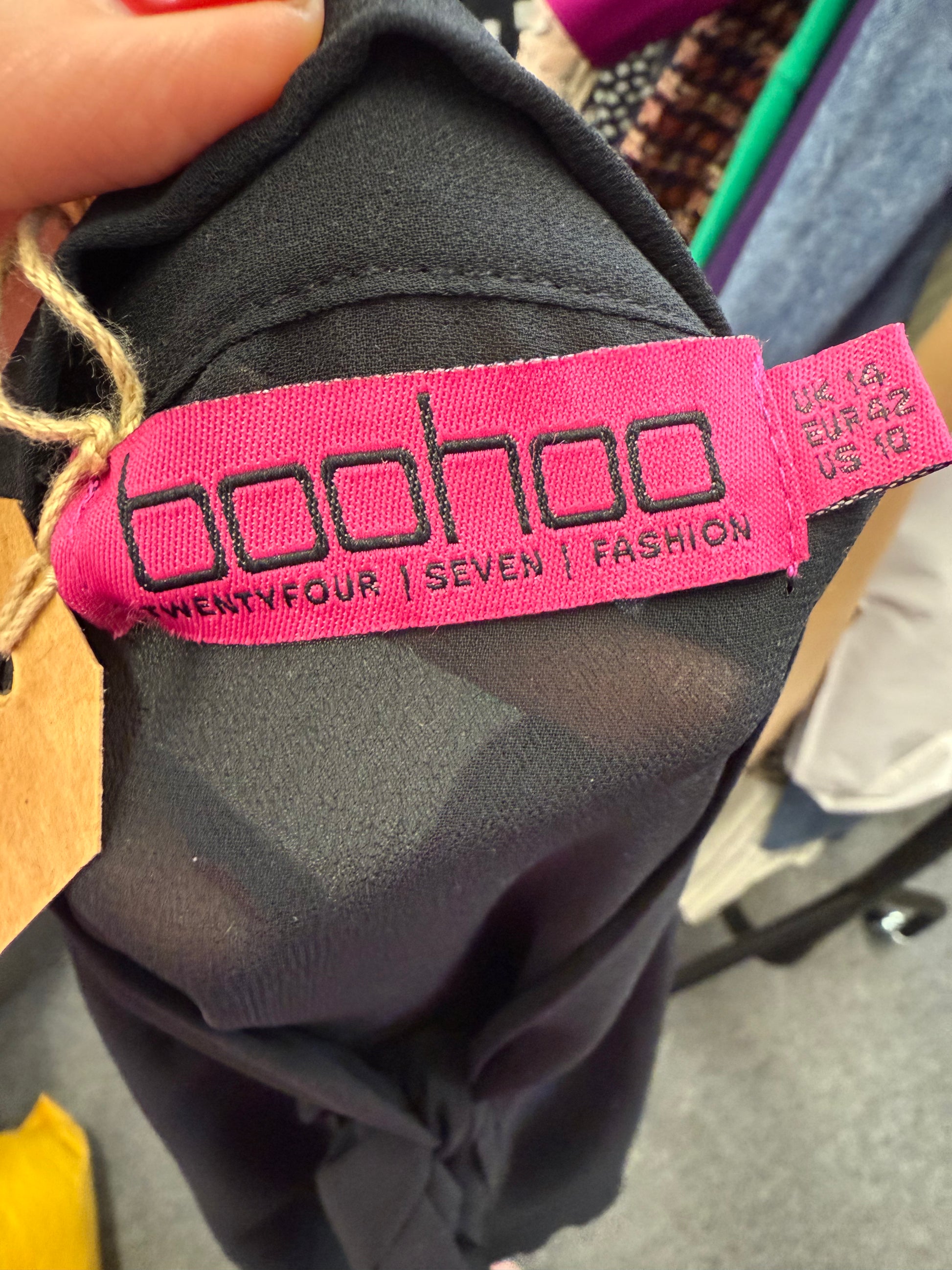 Boohoo black sheer long sleeved pussy bow blouse