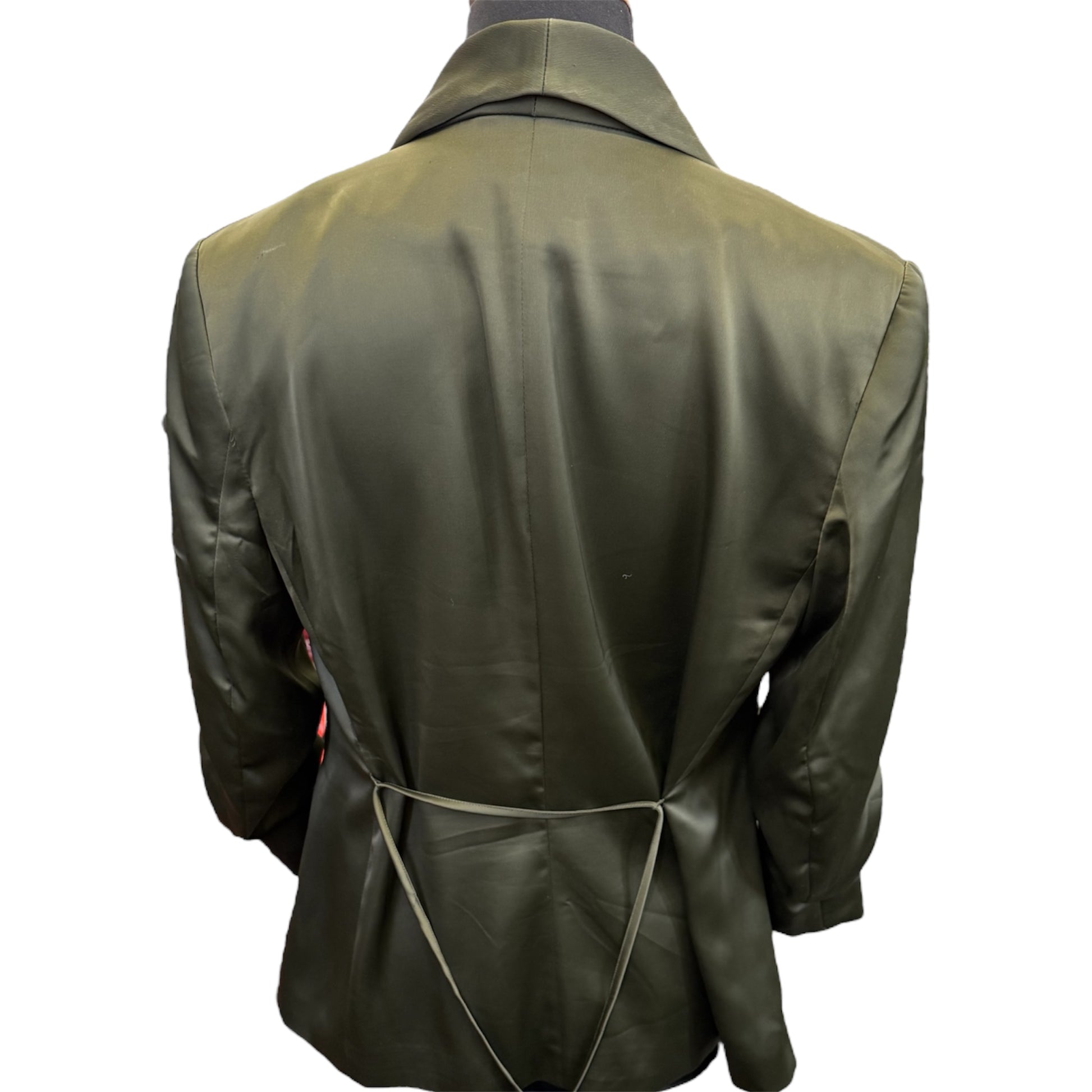 H&M khaki ruffle sleeve silk look jacket