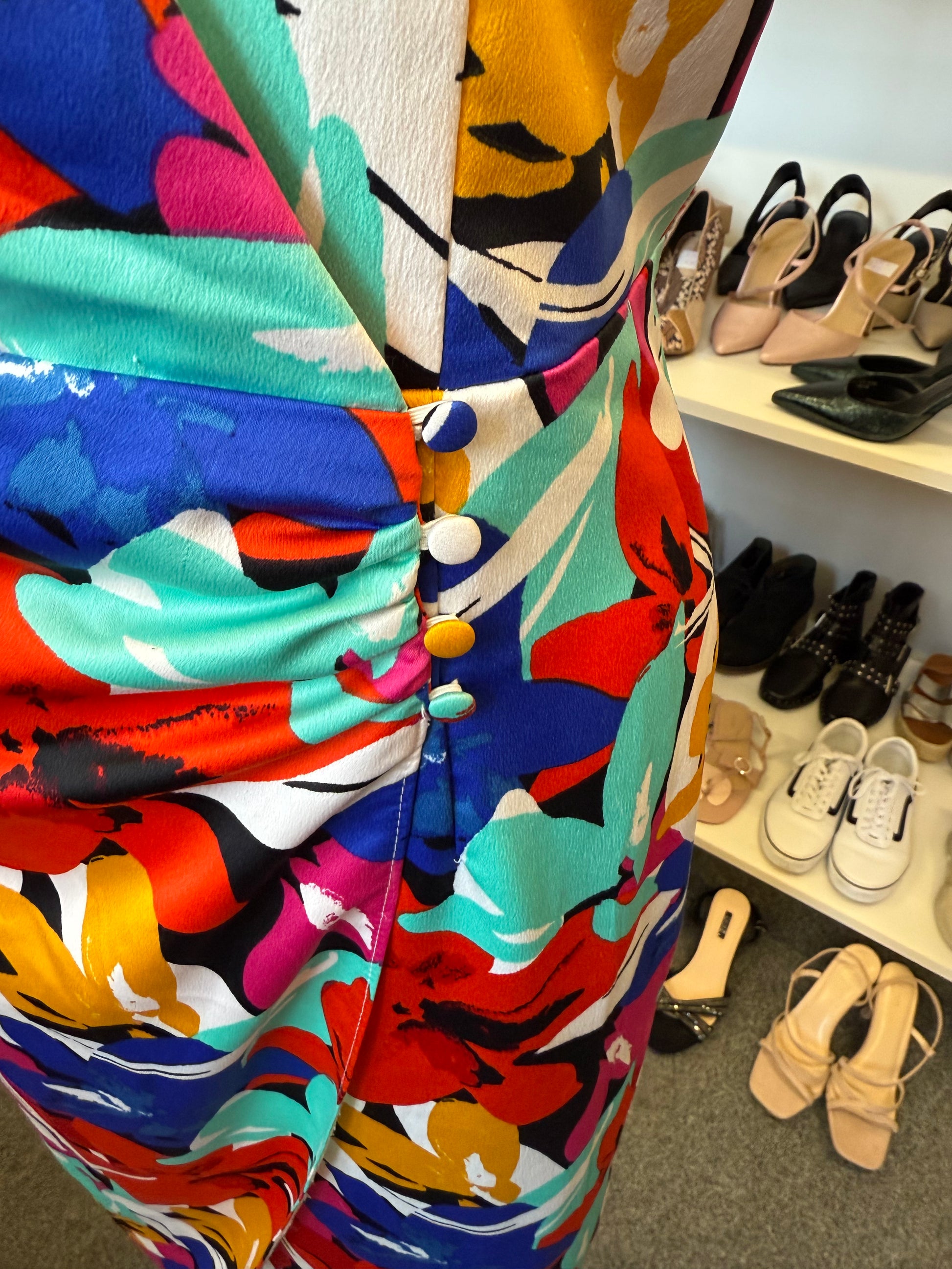 River Island floral short sleeve button detail midi dress