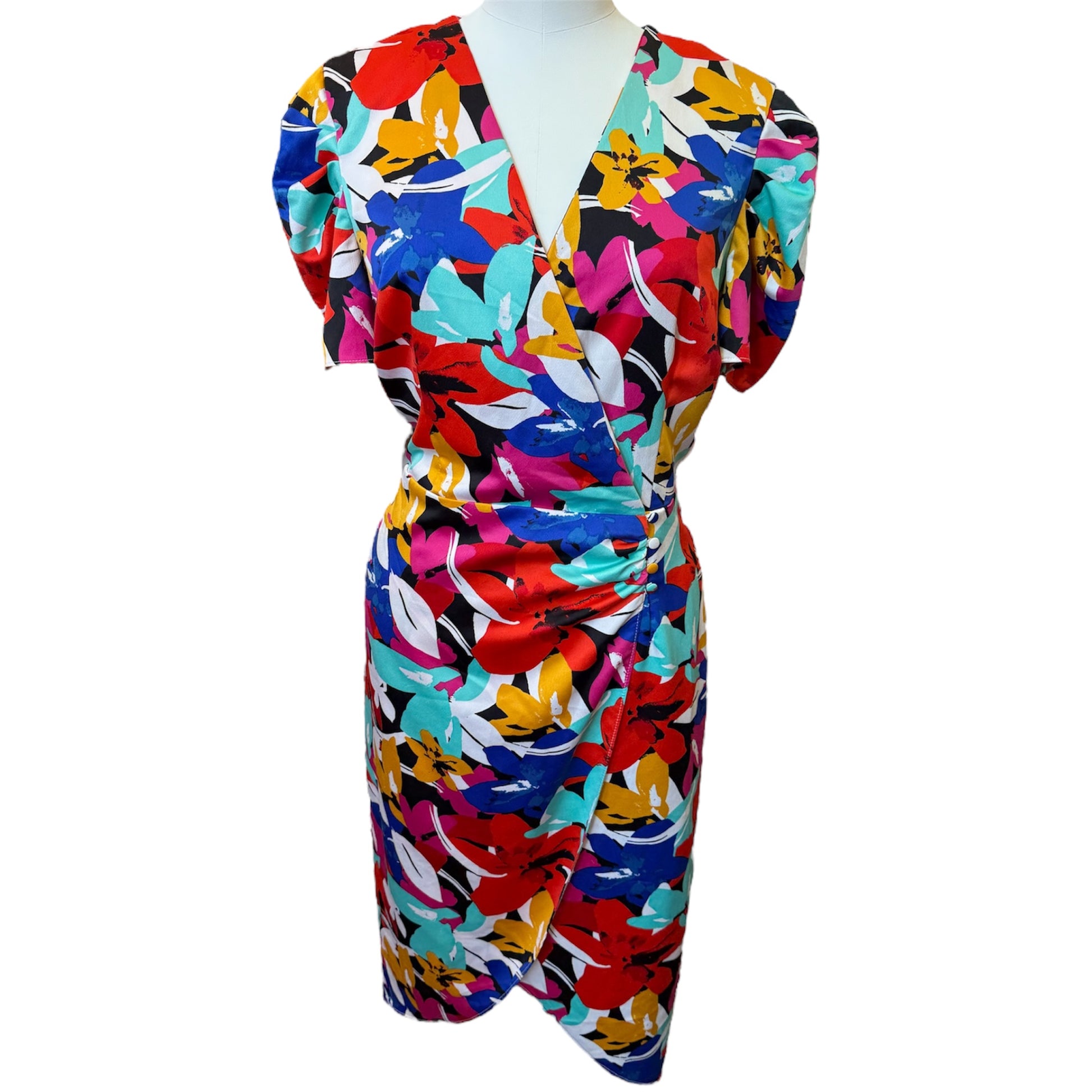 River Island floral short sleeve button detail midi dress