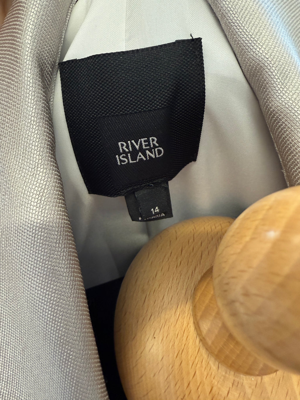 River Island rusched sleeve belted silver blazer
