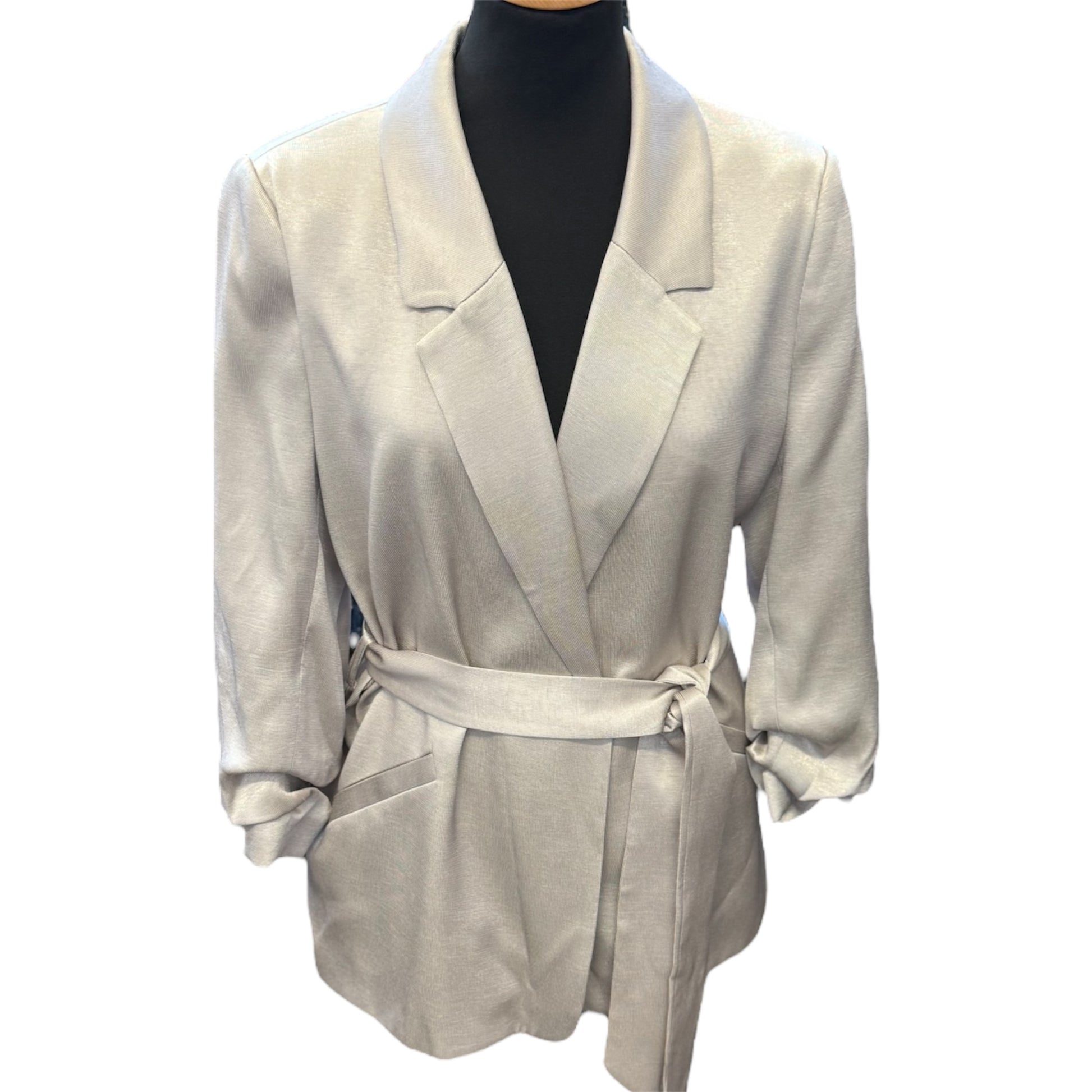 River Island rusched sleeve belted silver blazer