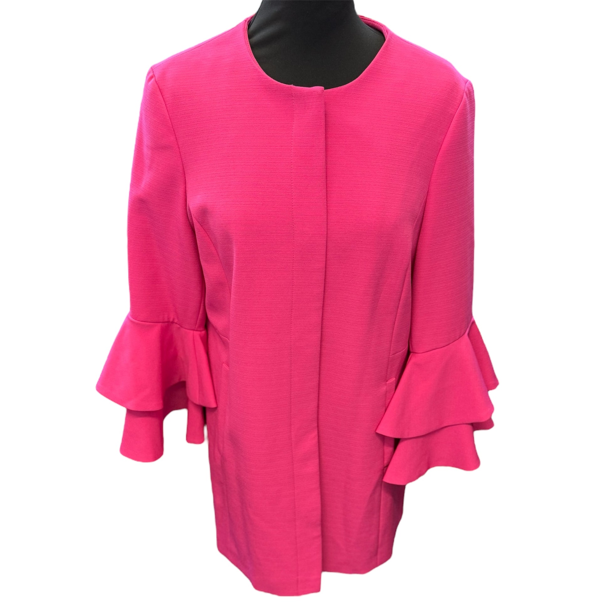 Very collarless frill sleeve button longline jacket