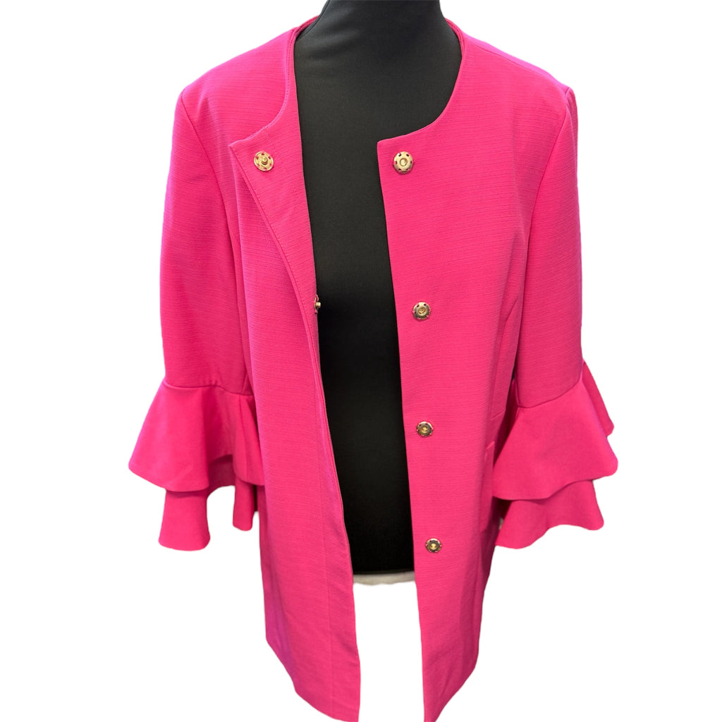 Very collarless frill sleeve button longline jacket