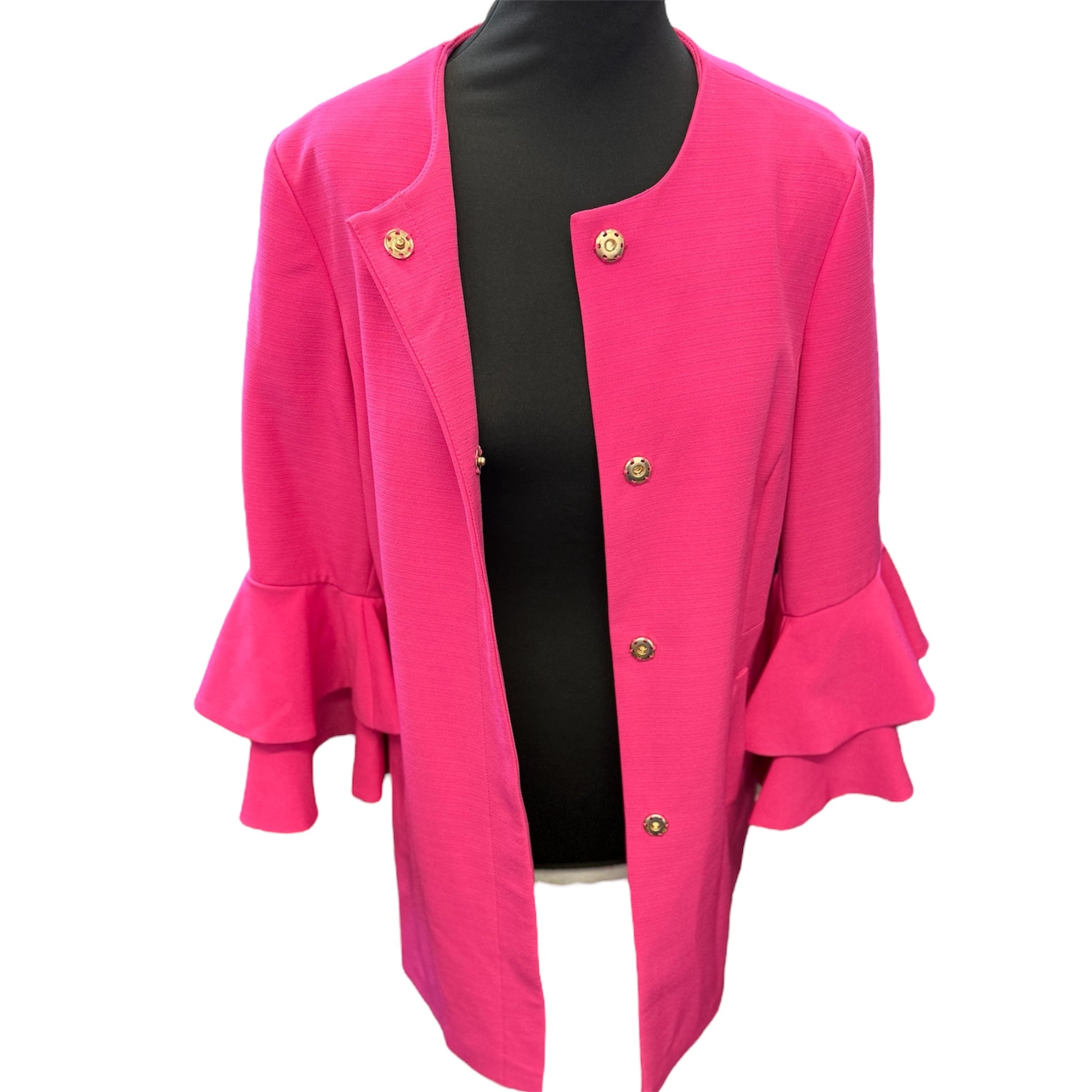 Very collarless frill sleeve button longline jacket