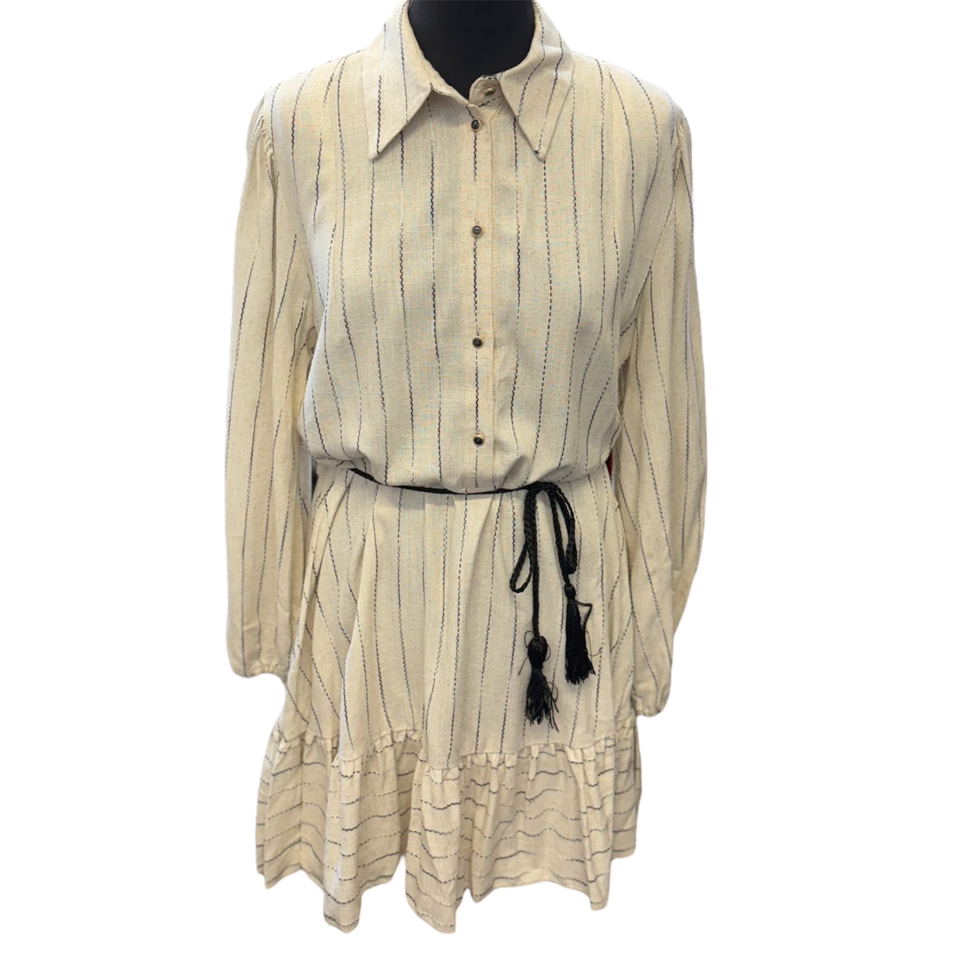 River Island linen stripe belted long sleeved collared mini dress