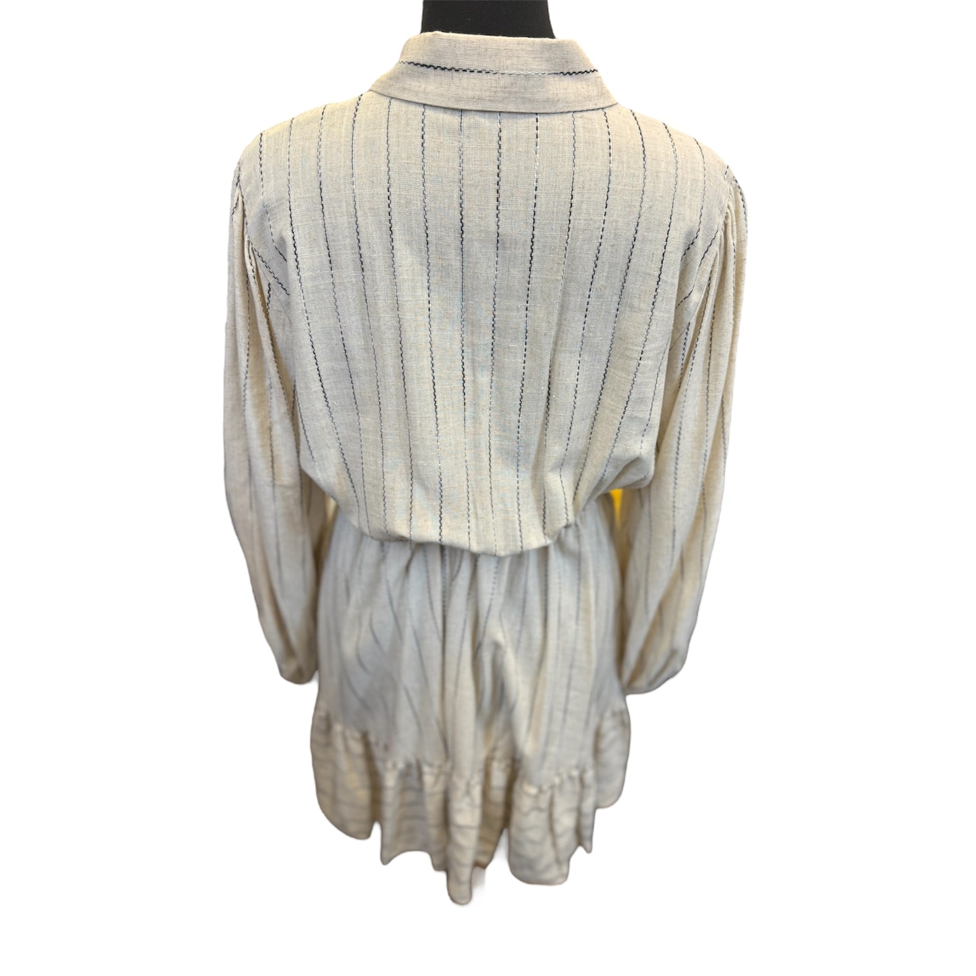 River Island linen stripe belted long sleeved collared mini dress