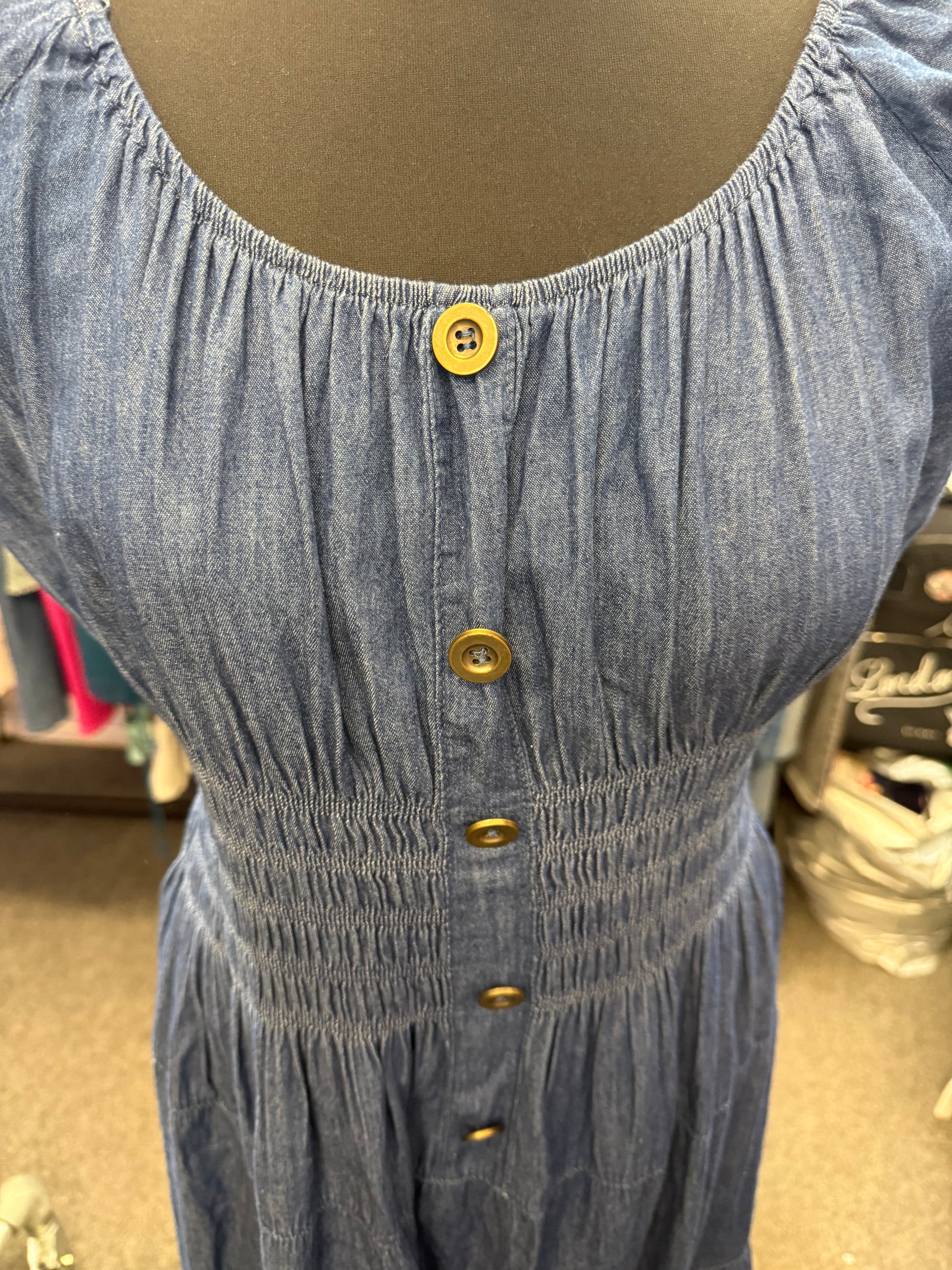 Jin Hao pouffe sleeve tiered denim midi dress