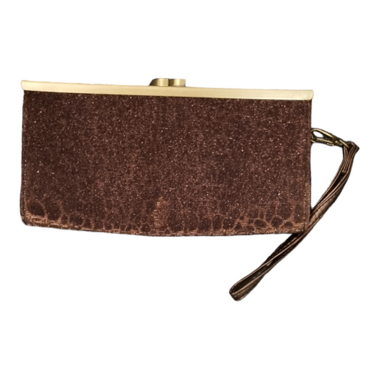 Glitter Animal Print Gold & Brown Clutch with Wrist Strap