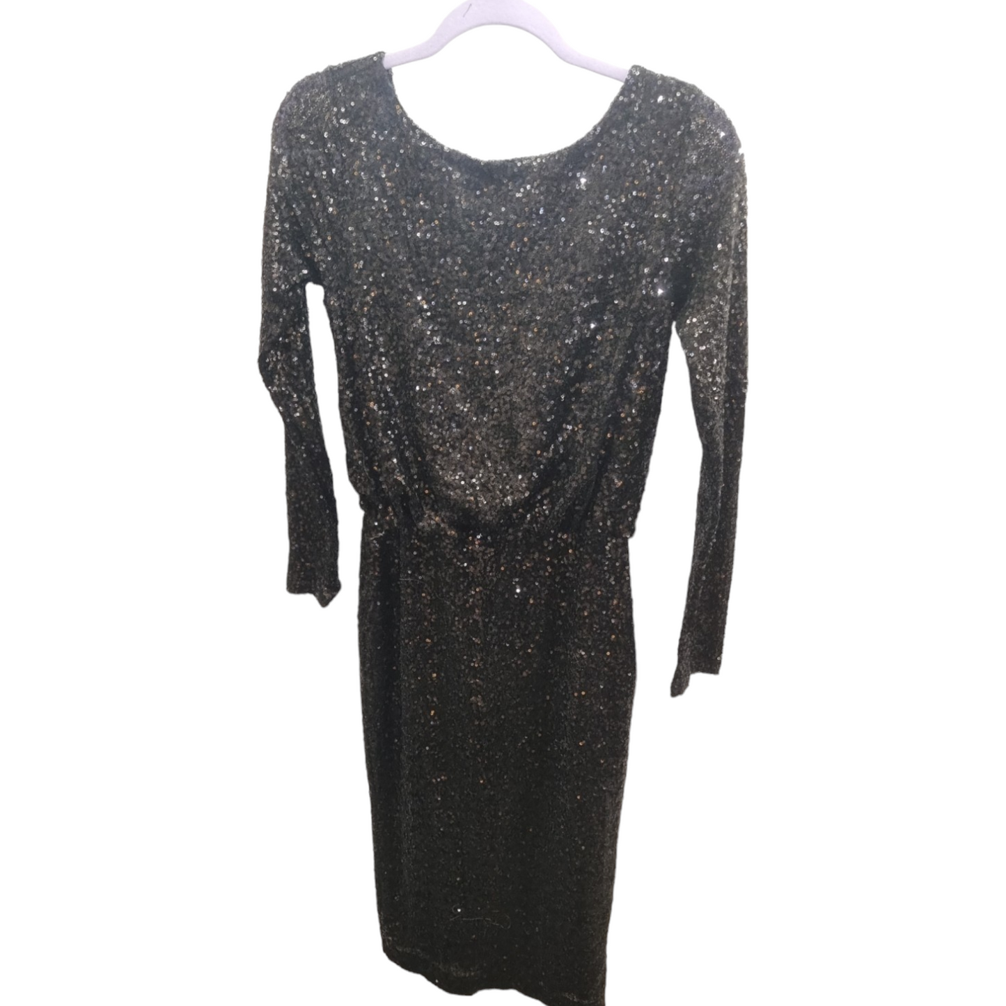 Black Sequin Scoop Back Long Sleeved Dress