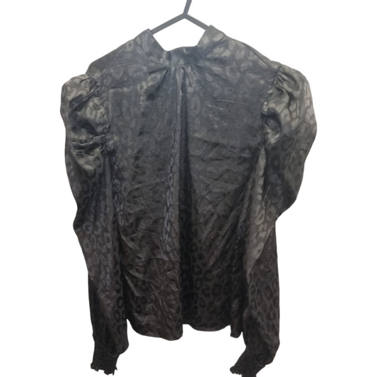 Black Leopard Print Puff Sleeve Blouse