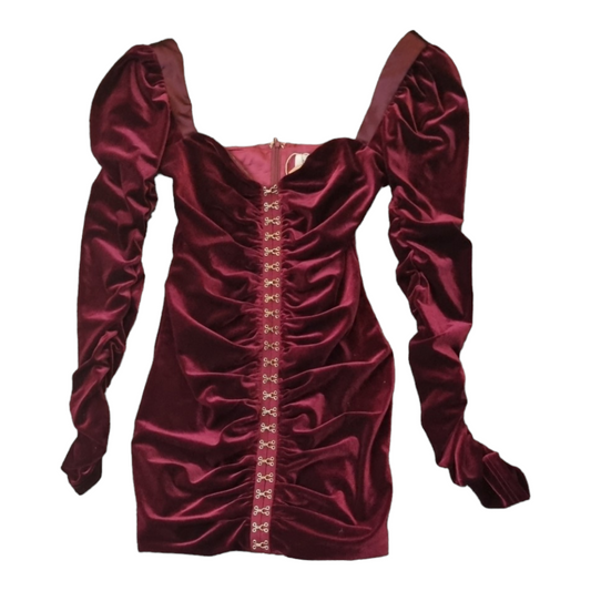 Burgundy velor hook and eye long sleeved mini dress