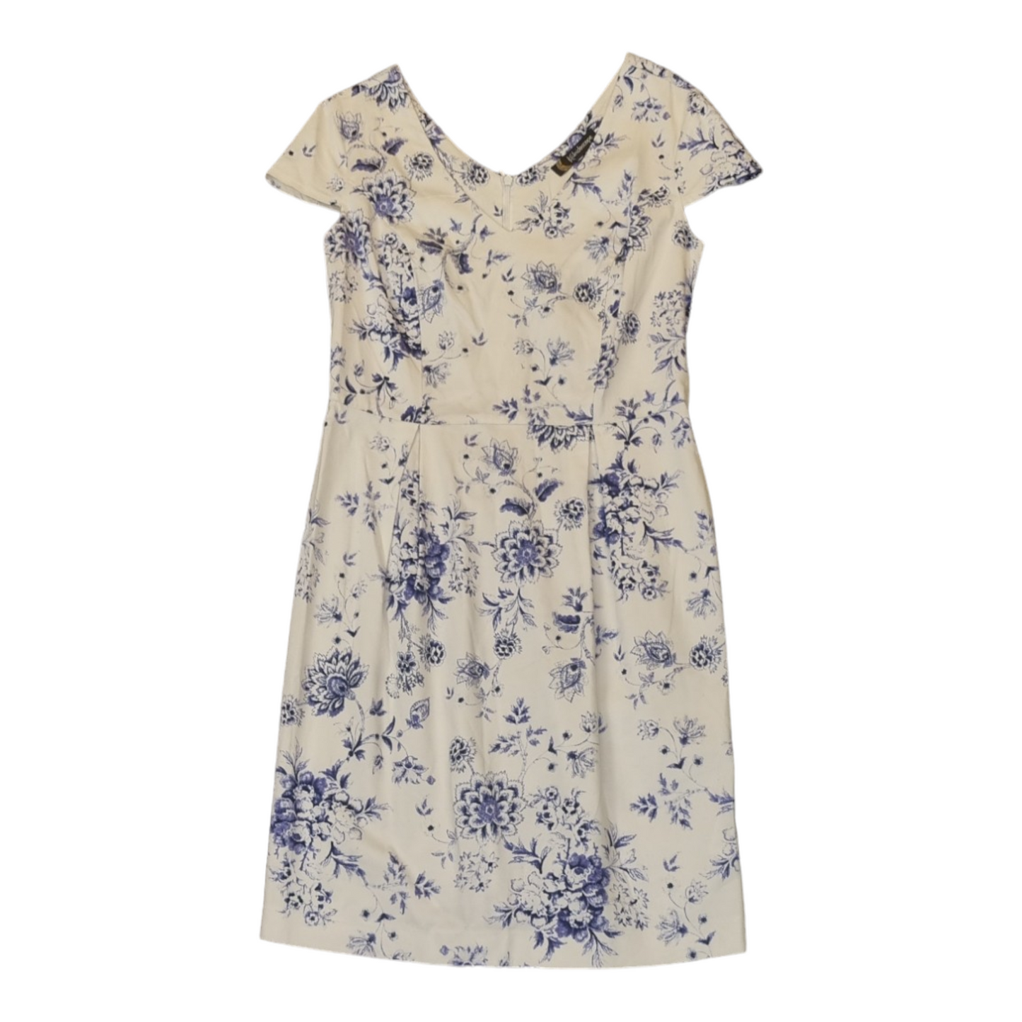 Blue and white floral print cap sleeve mini dress