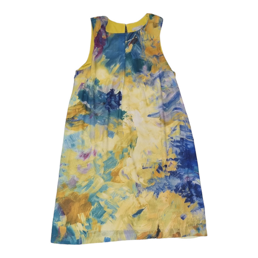 Blue and yellow print mini A-line dress