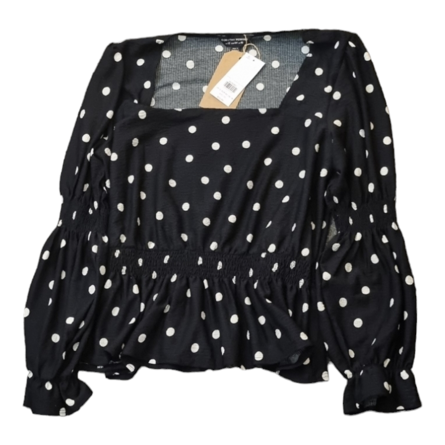 Dorothy Perkins peplum bottom puff sleeve polka dot blouse