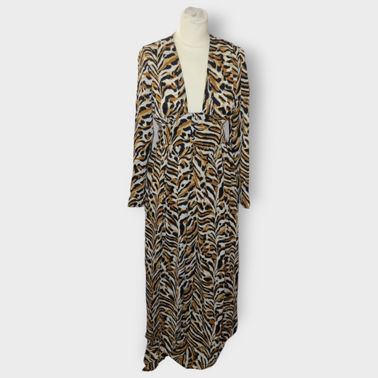 Animal print buttoned long sleeved maxi dress