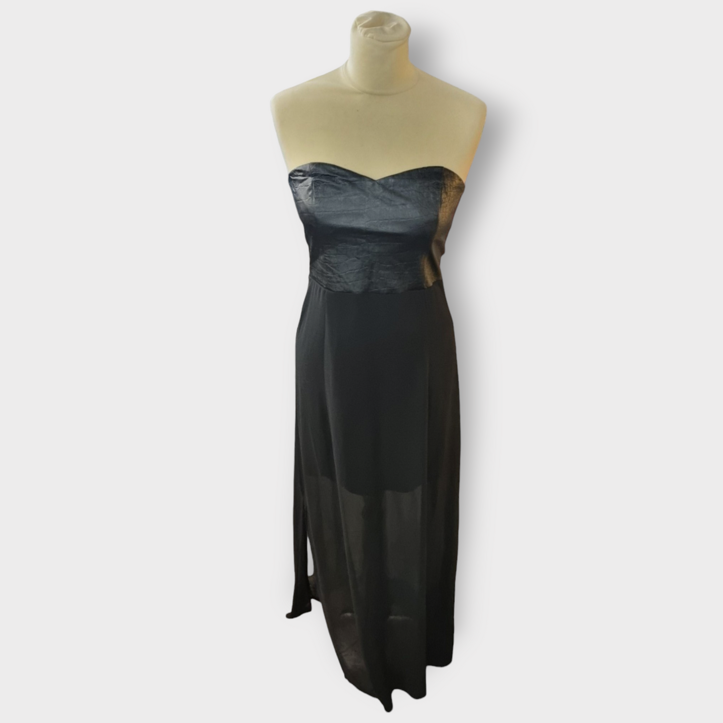 Pleather top strapless sheer bottom maxi dress