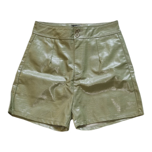 Faux Leather Green High Waisted Buttoned Shorts