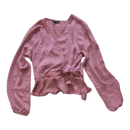 Topshop Pink Long Sleeved Wrap Blouse