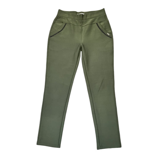 Khaki green skinny trousers with pocket detail.