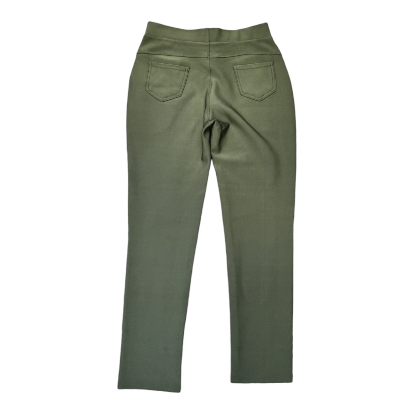 Khaki green skinny trousers with pocket detail.