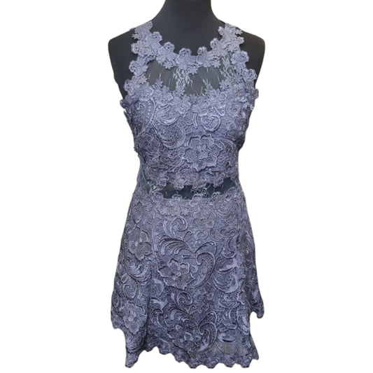 Topshop blue/grey lace cross back mini dress