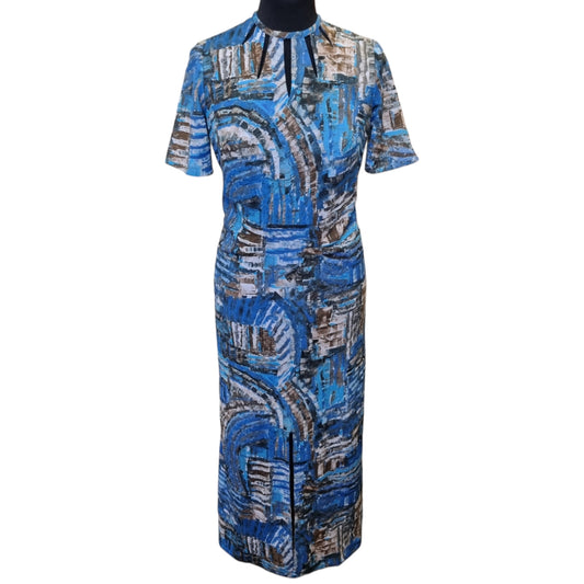 Vintage 80s round neck cut out midi dress