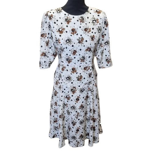 Vintage drop waist round neck floral midi dress