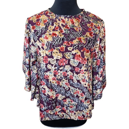 Vintage floral velour textured batwing top