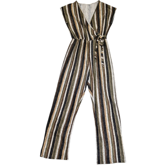 Caution to the Wind sleeveless wide leg striped tie jumpsuit