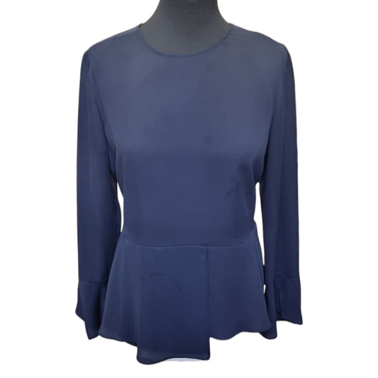 Warehouse navy bell sleeve zip fastening peplum blouse