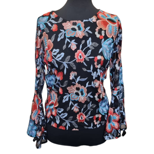 Very embroidered floral bell sleeve top