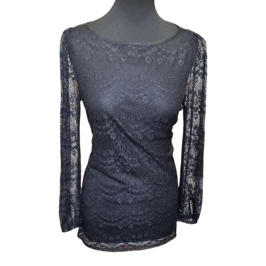 Autograph black lace long sleeved round neck top