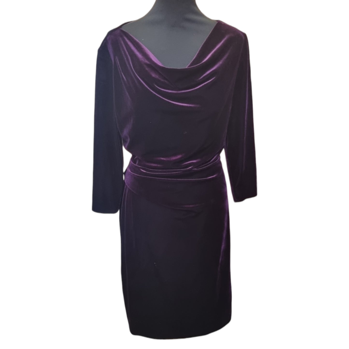 Precis purple scoop neck 3/4 sleeve knee length dress