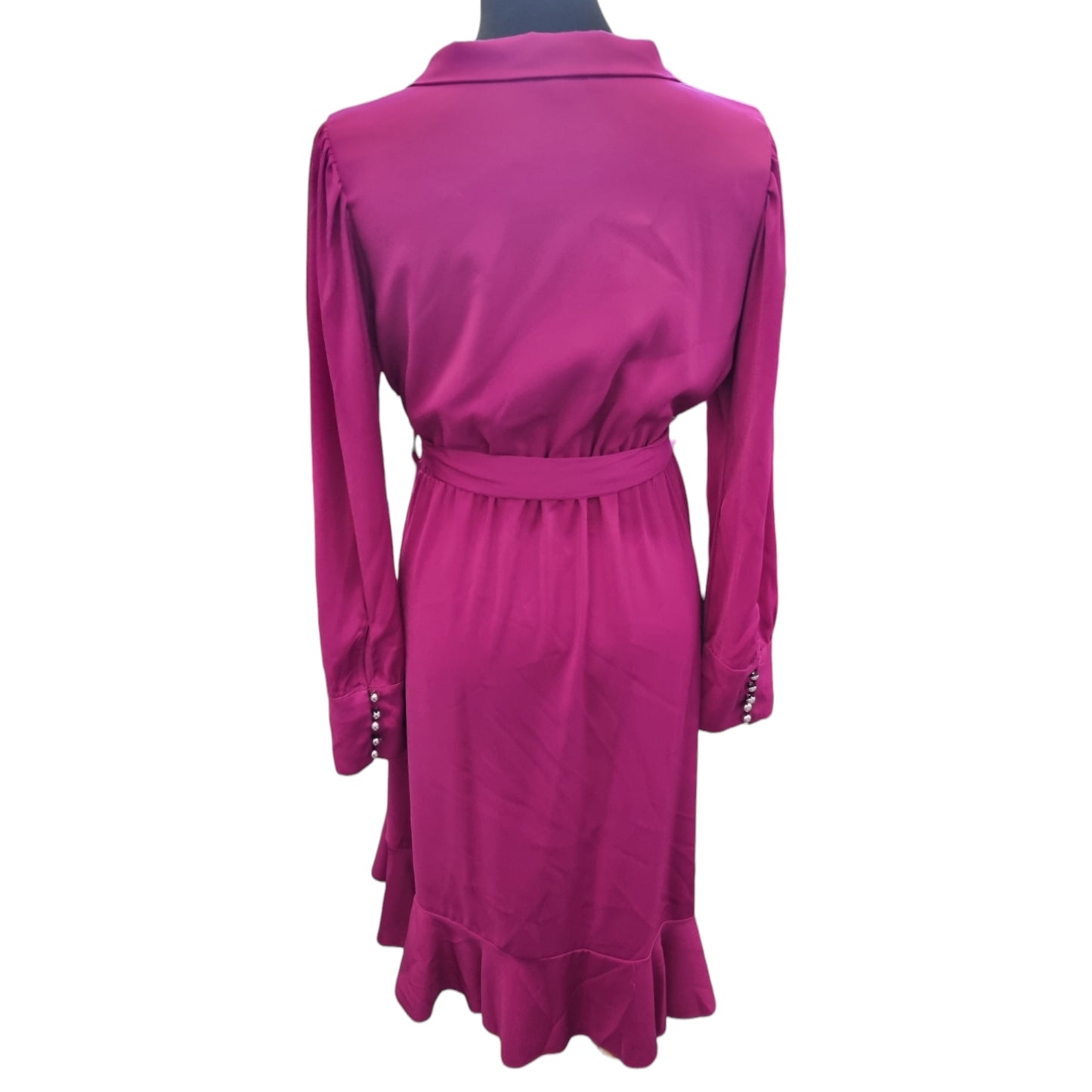 Chique fuschia wrap style long sleeved tie midi dress