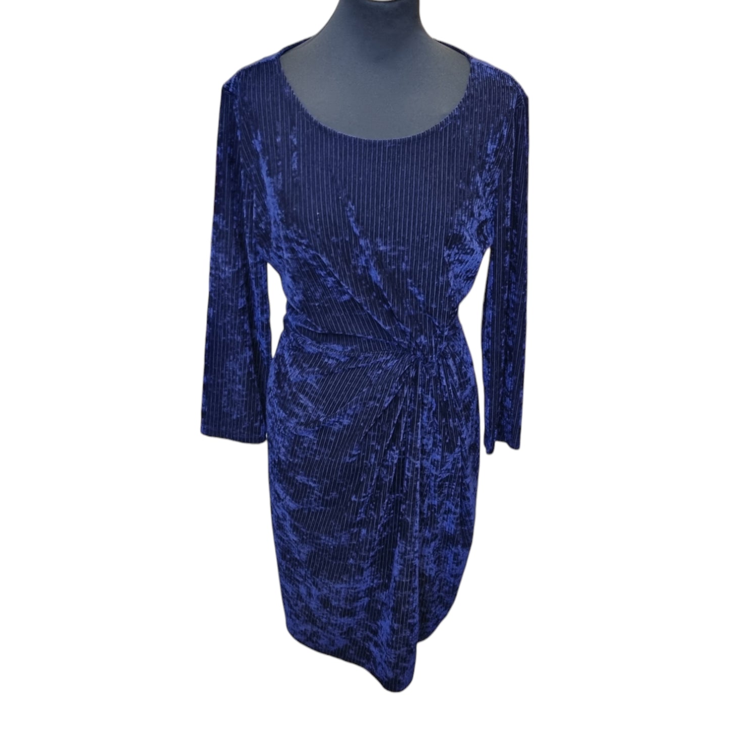 Blue velour knot detail long sleeved dress