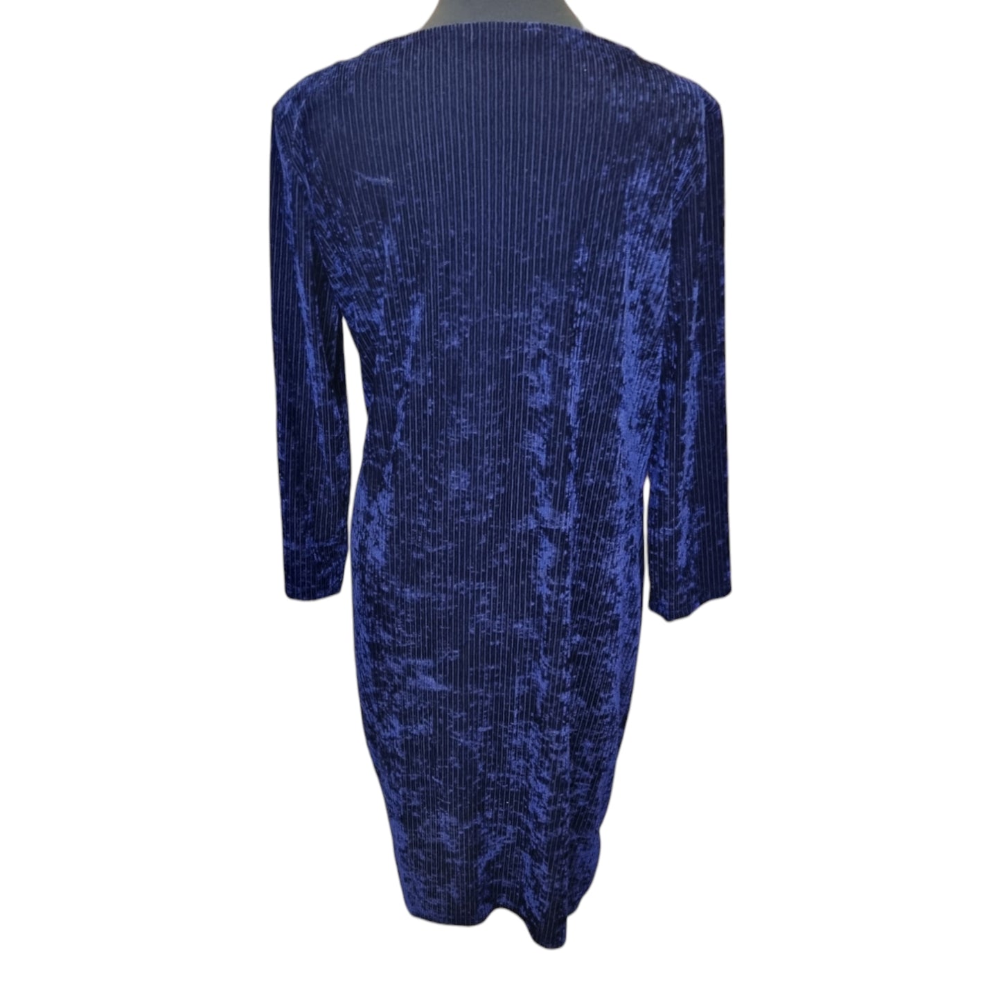 Blue velour knot detail long sleeved dress